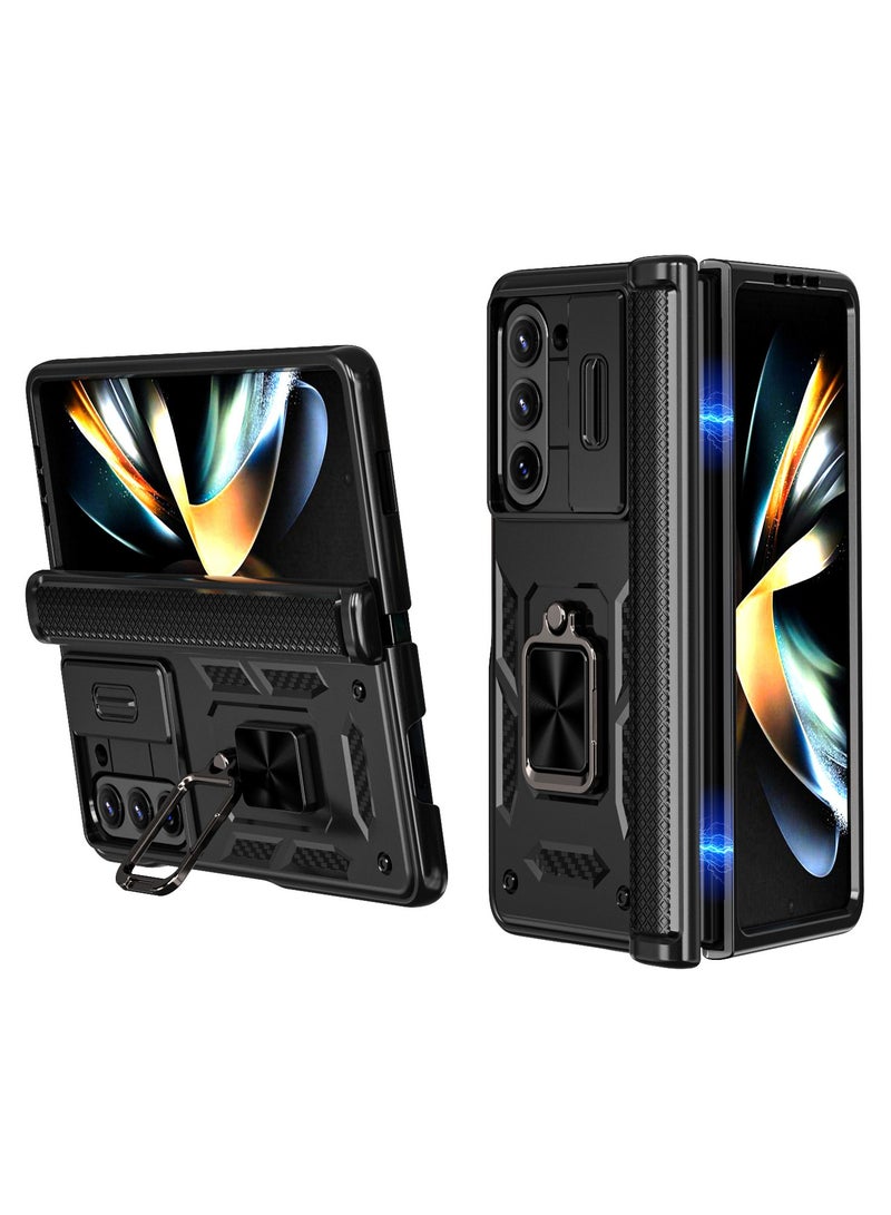 عام غطاء جالكسي زد فولد 5 المضاد للصدمات مع حماية محور الطي - مزود بغطاء منزلق للكاميرا وحلقة قائمة مغناطيسية - تصميم متين مقاوم للسقوط مع إطار واقي - متوافق مع الحوامل المغناطيسية للسيارات - حماية شاملة لهاتف جالكسي زد فولد 5 5G - Image 1
