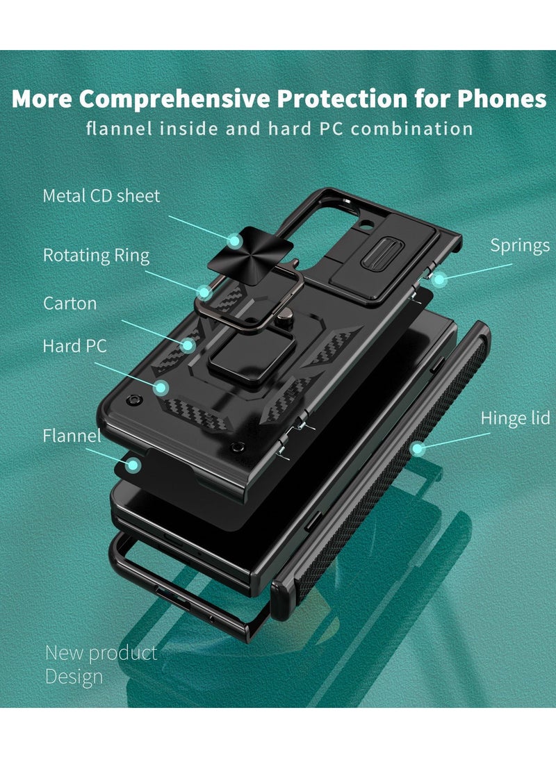 عام غطاء جالكسي زد فولد 5 المضاد للصدمات مع حماية محور الطي - مزود بغطاء منزلق للكاميرا وحلقة قائمة مغناطيسية - تصميم متين مقاوم للسقوط مع إطار واقي - متوافق مع الحوامل المغناطيسية للسيارات - حماية شاملة لهاتف جالكسي زد فولد 5 5G - Image 2