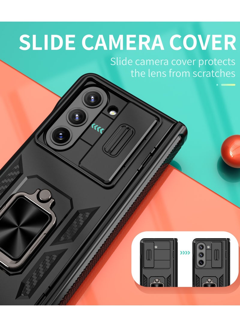عام غطاء جالكسي زد فولد 5 المضاد للصدمات مع حماية محور الطي - مزود بغطاء منزلق للكاميرا وحلقة قائمة مغناطيسية - تصميم متين مقاوم للسقوط مع إطار واقي - متوافق مع الحوامل المغناطيسية للسيارات - حماية شاملة لهاتف جالكسي زد فولد 5 5G - Image 3