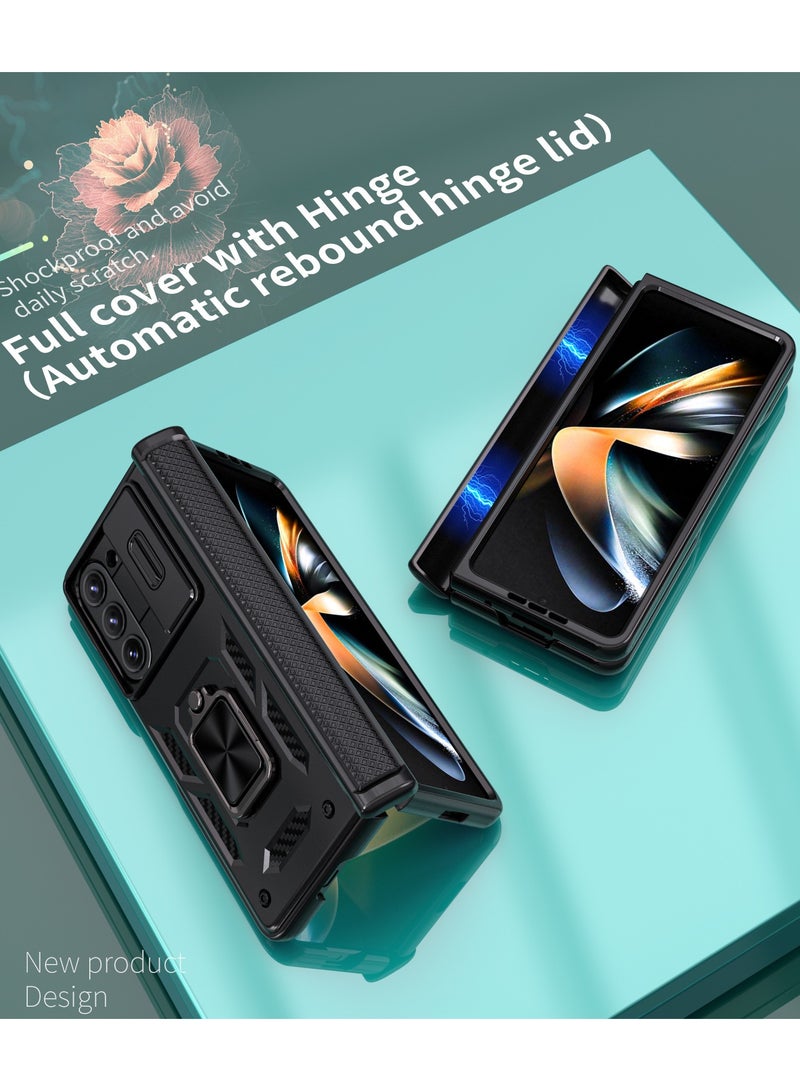 عام غطاء جالكسي زد فولد 5 المضاد للصدمات مع حماية محور الطي - مزود بغطاء منزلق للكاميرا وحلقة قائمة مغناطيسية - تصميم متين مقاوم للسقوط مع إطار واقي - متوافق مع الحوامل المغناطيسية للسيارات - حماية شاملة لهاتف جالكسي زد فولد 5 5G - Image 4