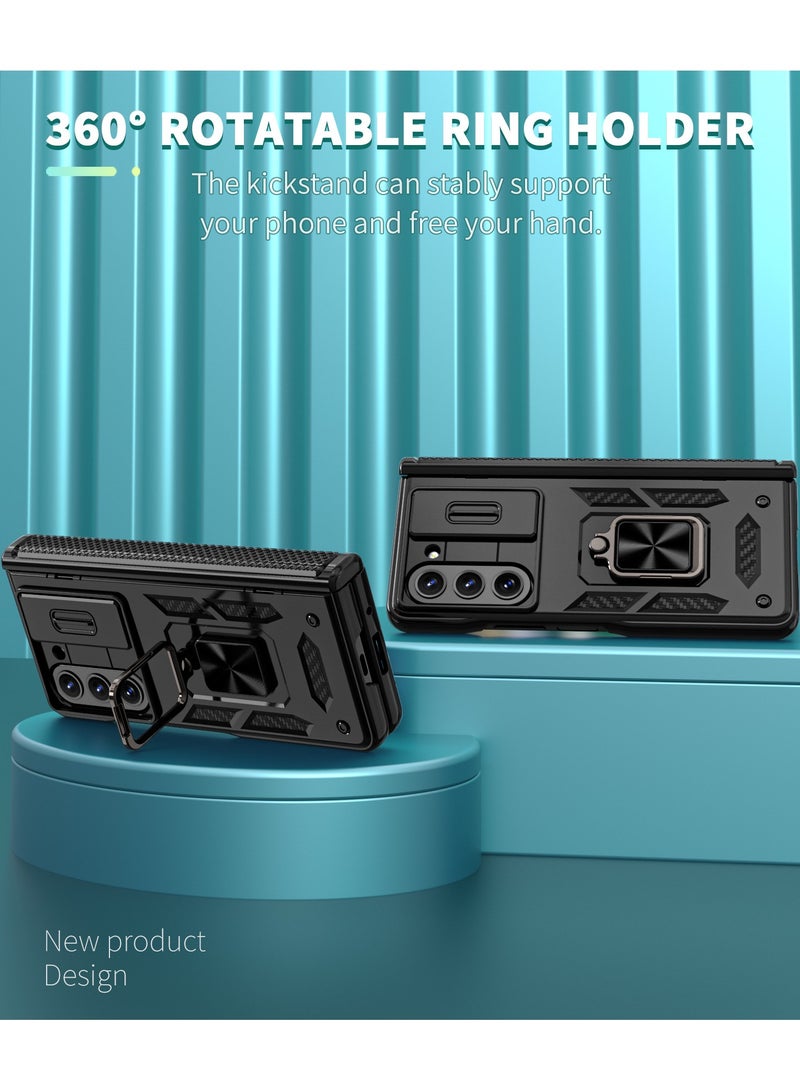 عام غطاء جالكسي زد فولد 5 المضاد للصدمات مع حماية محور الطي - مزود بغطاء منزلق للكاميرا وحلقة قائمة مغناطيسية - تصميم متين مقاوم للسقوط مع إطار واقي - متوافق مع الحوامل المغناطيسية للسيارات - حماية شاملة لهاتف جالكسي زد فولد 5 5G - Image 5