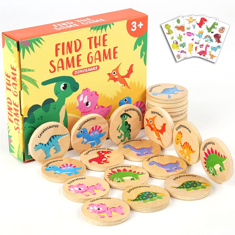 Protado Wooden Match Memory Game for Kids 24Pc Memory Matching Cards Educational Memory Matching Game for PreKindergarten Early Learning Development KidsDinosaur - Image 4