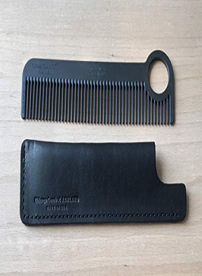Chicago Comb Model 1 Carbon Fiber Comb + Dublin Black Horween Leather Sheath, Made In Usa, Ultimate Pocket And Travel Comb, Ultra Smooth Strong & Light, Antistatic, Premium American Leather Sheath - Image 2