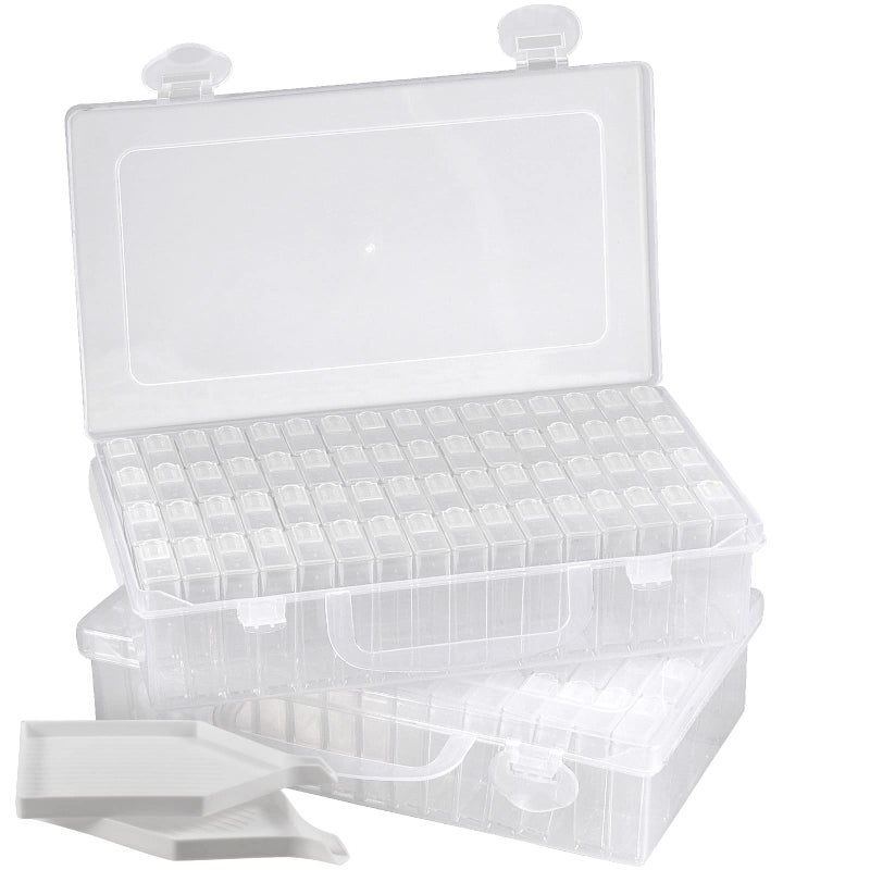 MANCHAP 2 Pack 64 Grids Diamond Painting Storage Boxes Diamond Art Bead Storage Containers Embroidery Box for Jewelry Beads Craft Nail Art Clear