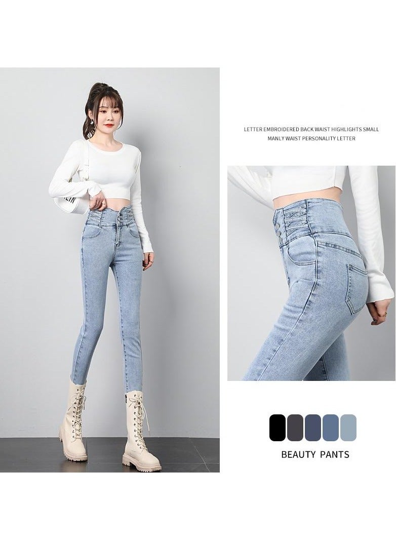 KUYING Ultra-High Waisted Women's Small Foot Pants Slimming Skinny Pencil Pants Belly Lift Jeans  - Image 1