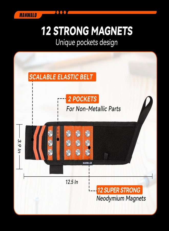 MANWALD Magnetic Wristband for Tools With Coiled Lanyard, Lightweight Nylon Support Wrist With Strong Magnets, Magnetic Screw Holder for Holding Screws, Nails, Gifts for Men, Dad, Him, Orange - Image 3