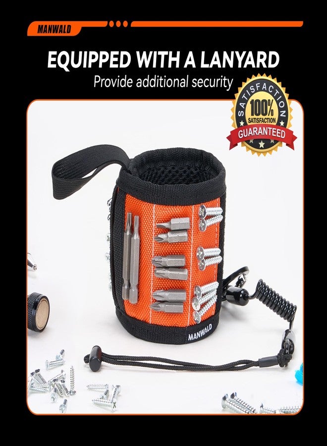 MANWALD Magnetic Wristband for Tools With Coiled Lanyard, Lightweight Nylon Support Wrist With Strong Magnets, Magnetic Screw Holder for Holding Screws, Nails, Gifts for Men, Dad, Him, Orange - Image 2