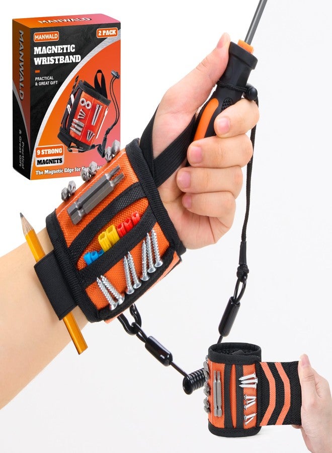 MANWALD Magnetic Wristband for Tools With Coiled Lanyard, Lightweight Nylon Support Wrist With Strong Magnets, Magnetic Screw Holder for Holding Screws, Nails, Gifts for Men, Dad, Him, Orange - Image 1