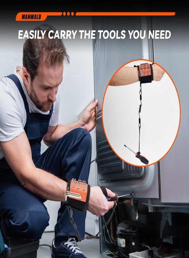 MANWALD Magnetic Wristband for Tools With Coiled Lanyard, Lightweight Nylon Support Wrist With Strong Magnets, Magnetic Screw Holder for Holding Screws, Nails, Gifts for Men, Dad, Him, Orange - Image 5