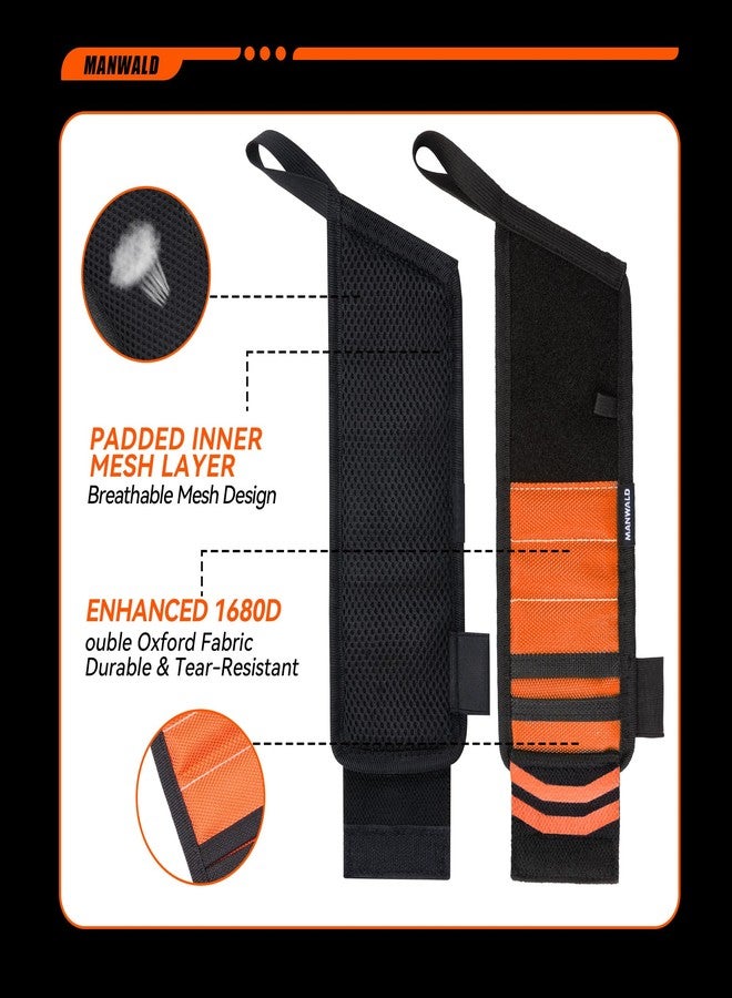 MANWALD Magnetic Wristband for Tools With Coiled Lanyard, Lightweight Nylon Support Wrist With Strong Magnets, Magnetic Screw Holder for Holding Screws, Nails, Gifts for Men, Dad, Him, Orange - Image 4