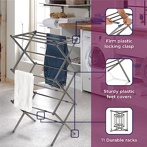 BLACK+DECKER 3 Tier Expandable Collapsing Foldable Laundry Rack for Air Drying Clothing, Space Saving Heavy Duty Lightweight Metal Drying Rack(Silver) - Image 4