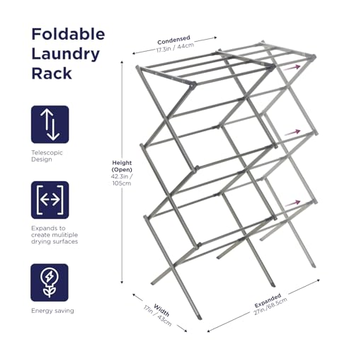 BLACK+DECKER 3 Tier Expandable Collapsing Foldable Laundry Rack for Air Drying Clothing, Space Saving Heavy Duty Lightweight Metal Drying Rack(Silver) - Image 2