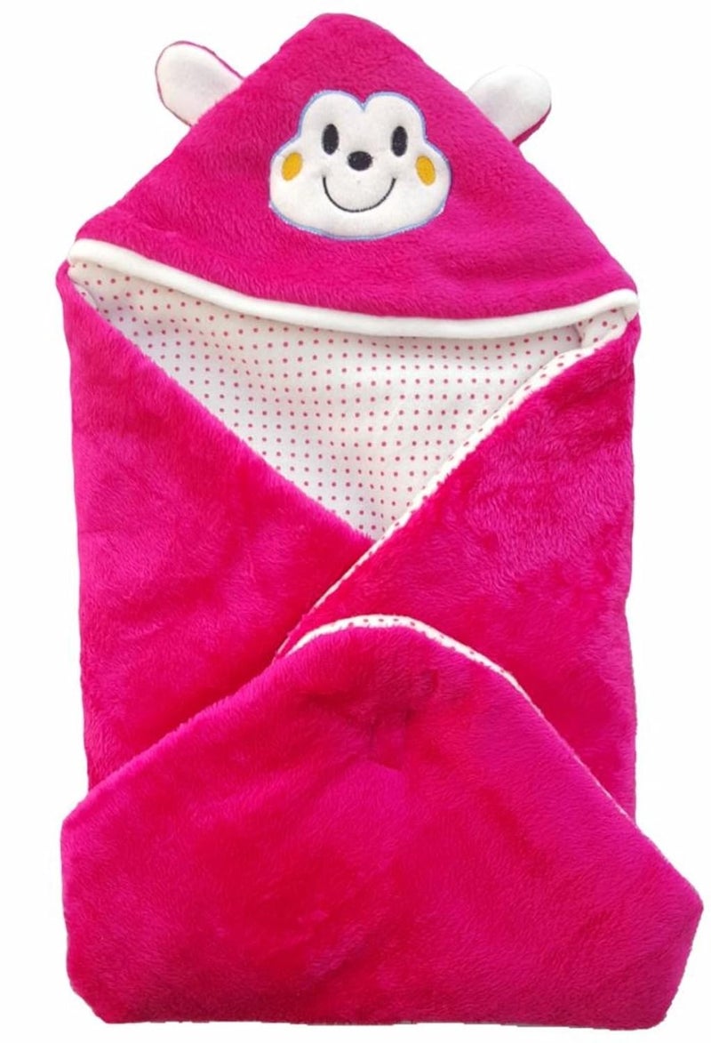 BRANDONN Newborn Combo of Furry Glacier Hooded Smily Baby Blanket and Premium Glacier Hooded Baby Wrapper(Pack of 2,HOTPINK) - Image 3