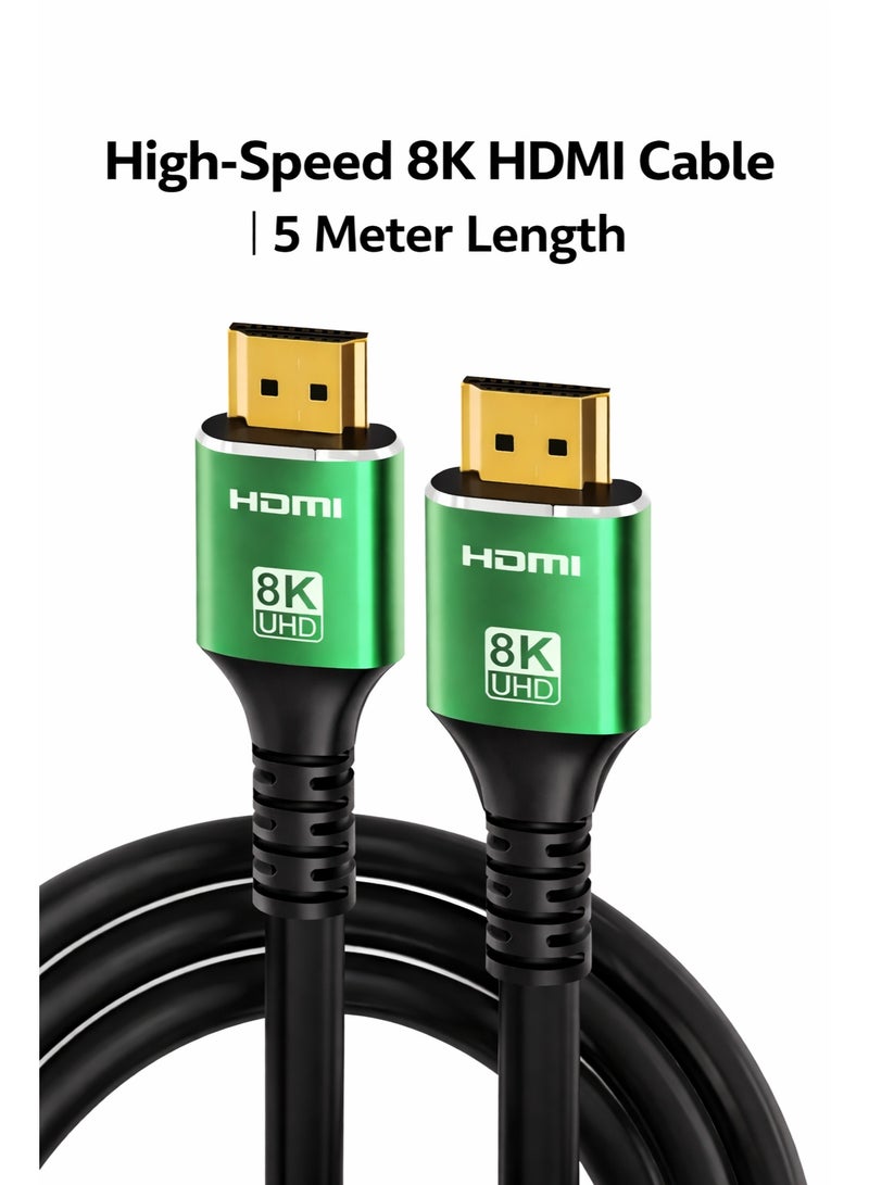 أتش دي كابل HDMI عالي السرعة 8K بطول 5 أمتار، كابل HDMI 2.1 مصنوع من سبائك الألومنيوم، كابل HDTV ذكر إلى ذكر، كابل HDTV 2.0/1.4، كابل 8K HDTV، كابل HDTV 2.1 عالي السرعة 4K120 144Hz 8K60Hz ثلاثي الأبعاد متوافق مع PS5 وPS4 وأجهزة التلفزيون فائقة الدقة والكمبيوتر الشخصي، كابل HDTV عالي السرعة، حزمة كابل HDTV، اتصال وحدة التحكم، مزامنة الصوت والفيديو، كابل إصدار HDTV، سلك ذكر إلى ذكر، شكل كابل دائري، كابل من سبائك الألومنيوم، هيكل ألومنيوم متين، أداء موثوق، للاعبين، مطوري التكنولوجيا - Image 1