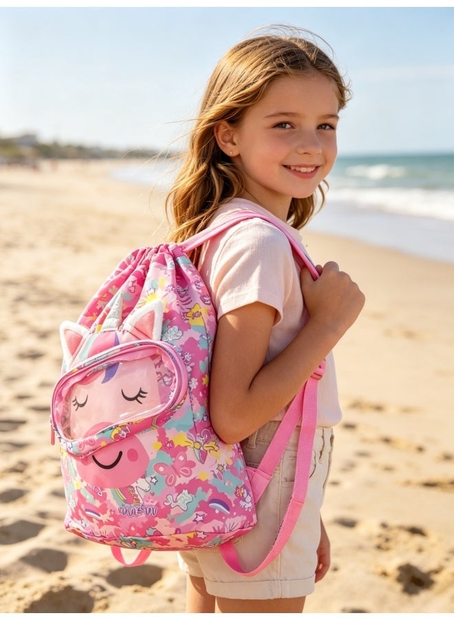 Five dream house Kids Swim Bag Unicorn, Lightweight Waterproof Drawstring Backpack with Dry-Wet Separation, Portable Pool Beach Gear Bag for Boys Girls - Image 1