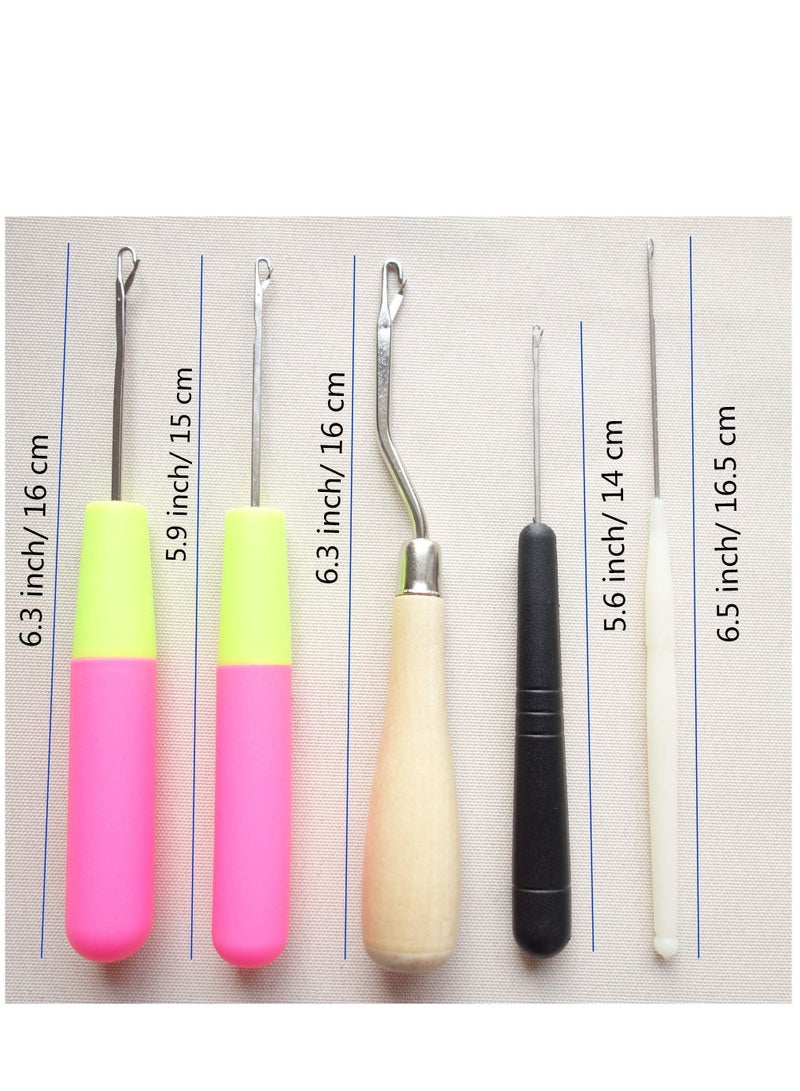 Y&D Pack of 5 Different Sizes Latch Hook Crochet Needle Tools for Braid Hair Scarf Carpet Making and Other Crafts  - Image 2