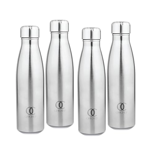 Omichef Ozone Stainless Steel 1000ML Single Walled & Fridge Water Bottle Ideal For Yoga/Gym/Sports/Home/Office And BPA Free & Leak-Proof (Pack of 4) - Image 1