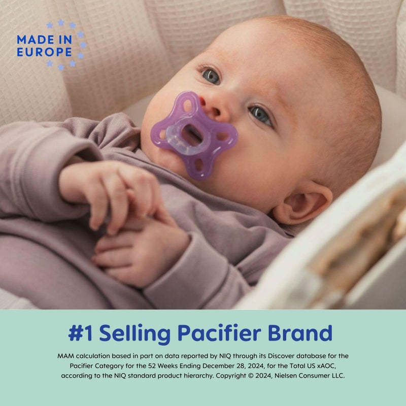 MAM Comfort Baby Pacifiers, Lightweight One-Piece Full Silicone Binky for Newborns 3-12 Months, BPA-Free, Easy to Clean Pacifier, Best for Breastfed Babies, with Sterilizer Case, 2 Count Binkies - Image 2