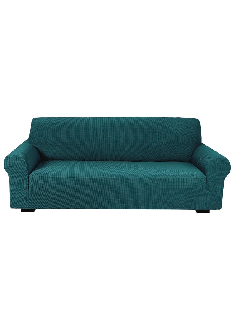 Fabienne Stretch Fit 3-Seater Sofa Cover Soft Brushed Fabric Couch Cover Exquisitely Full Coverage Furniture Protector Slipcover Three Seater Fits on Standard and Recliner Sofa 185-235cm Size Teal Green  - Image 1