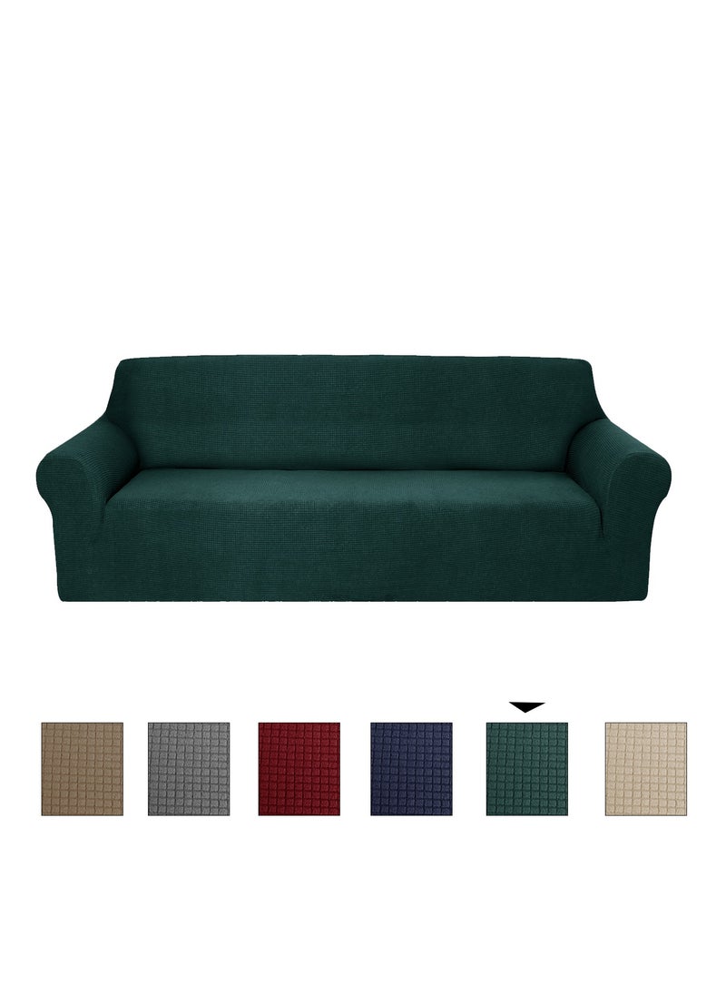 Fabienne Stretch Fit 3-Seater Sofa Cover Soft Brushed Fabric Couch Cover Exquisitely Full Coverage Furniture Protector Slipcover Three Seater Fits on Standard and Recliner Sofa 185-235cm Size Teal Green  - Image 4