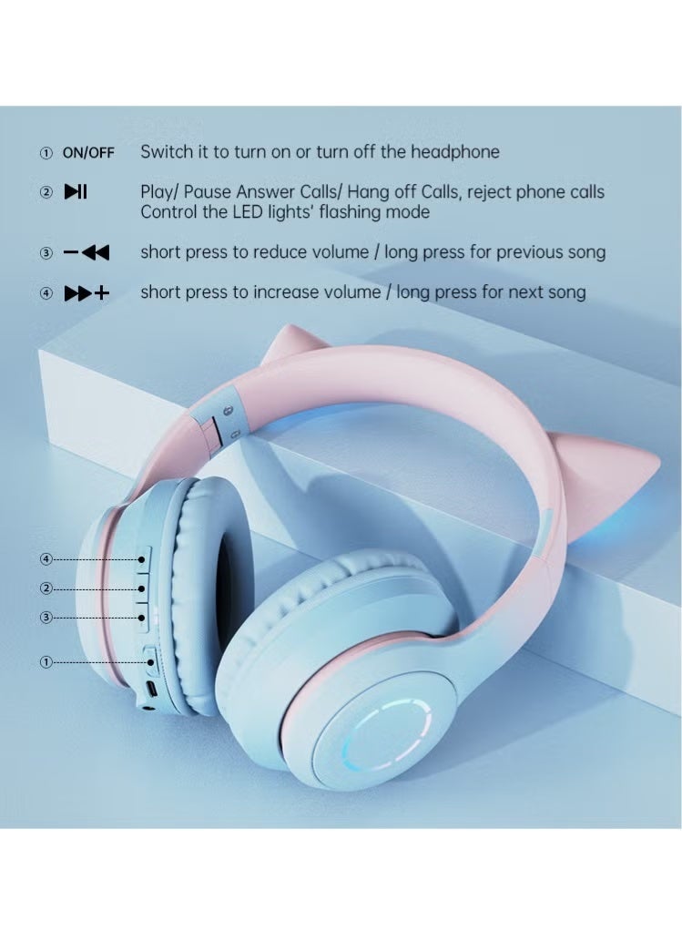 fingertime Lovely Cat Ear Headphones Bluetooth 5.1 Wireless with Mic Earphones, Over-ear Music Helmets RGB Stereo Headset Gamer/Girl/Kids Gift - Image 3