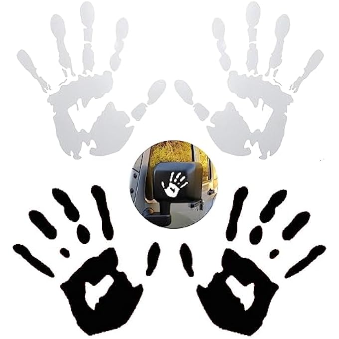 ريحني ملصقات سيارات 4 قطعة، ملصقات موجية، ملصقات يد تلوح، شعار تصميم السيارة بالأبيض والأسود - Image 2