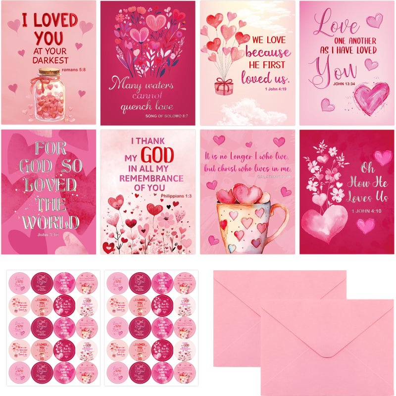 WorldBazaar Religious Valentines Day Cards with Envelopes 24 Pack Foil Valentine Cards with Bible Verses Bulk Gifts Party Scripture Cards Assortment Red Pink Hearts Classroom Exchange - Image 2