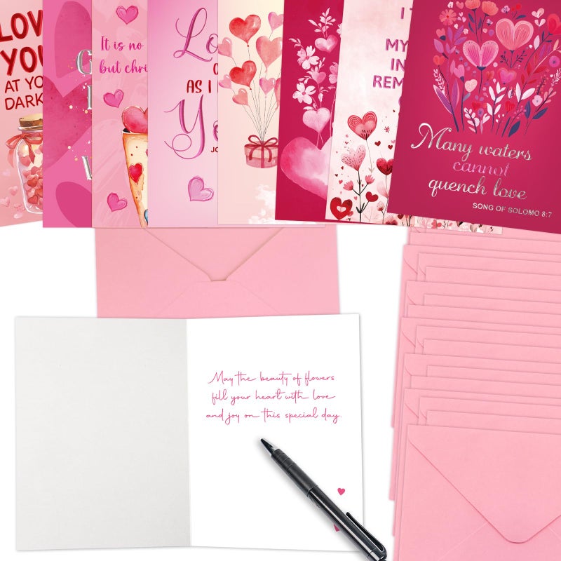 WorldBazaar Religious Valentines Day Cards with Envelopes 24 Pack Foil Valentine Cards with Bible Verses Bulk Gifts Party Scripture Cards Assortment Red Pink Hearts Classroom Exchange - Image 4
