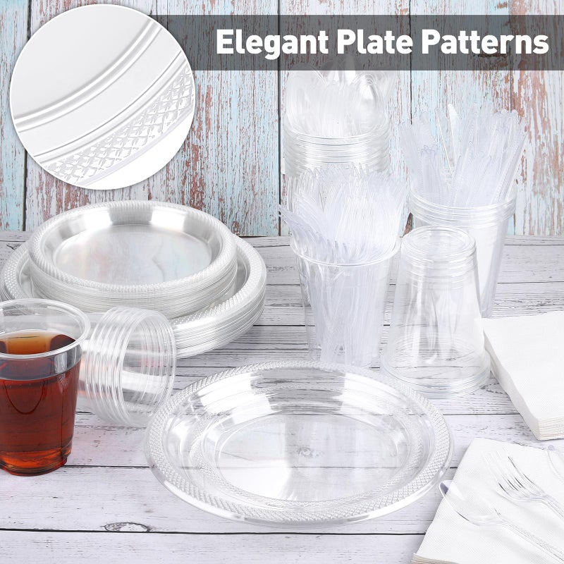 Aodaer 400 Pieces Clear Party Supplies Disposable Dinnerware Set Include Plastic Plates Cups Knives Forks Spoons Paper Napkins for Birthday Wedding Graduation Parties  Serve 50 Guests - Image 4