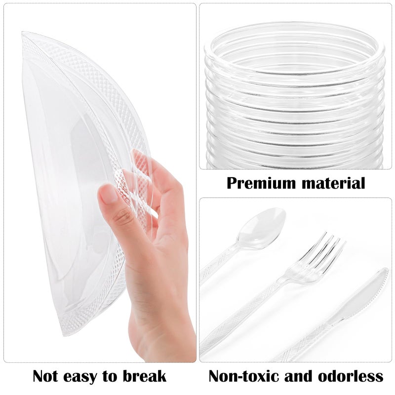 Aodaer 400 Pieces Clear Party Supplies Disposable Dinnerware Set Include Plastic Plates Cups Knives Forks Spoons Paper Napkins for Birthday Wedding Graduation Parties  Serve 50 Guests - Image 3