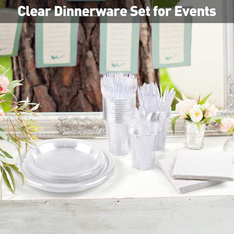 Aodaer 400 Pieces Clear Party Supplies Disposable Dinnerware Set Include Plastic Plates Cups Knives Forks Spoons Paper Napkins for Birthday Wedding Graduation Parties  Serve 50 Guests - Image 5