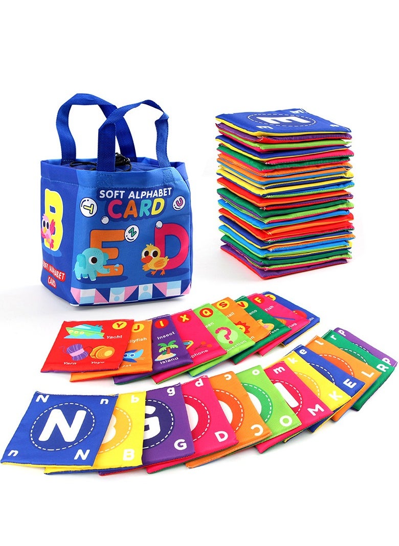 MIXDE Soft Baby Alphabet Cards 26 Letters Learning Flash Cards with Cloth Bag Early Educational Toy Gifts for Kids Toddlers Infants 