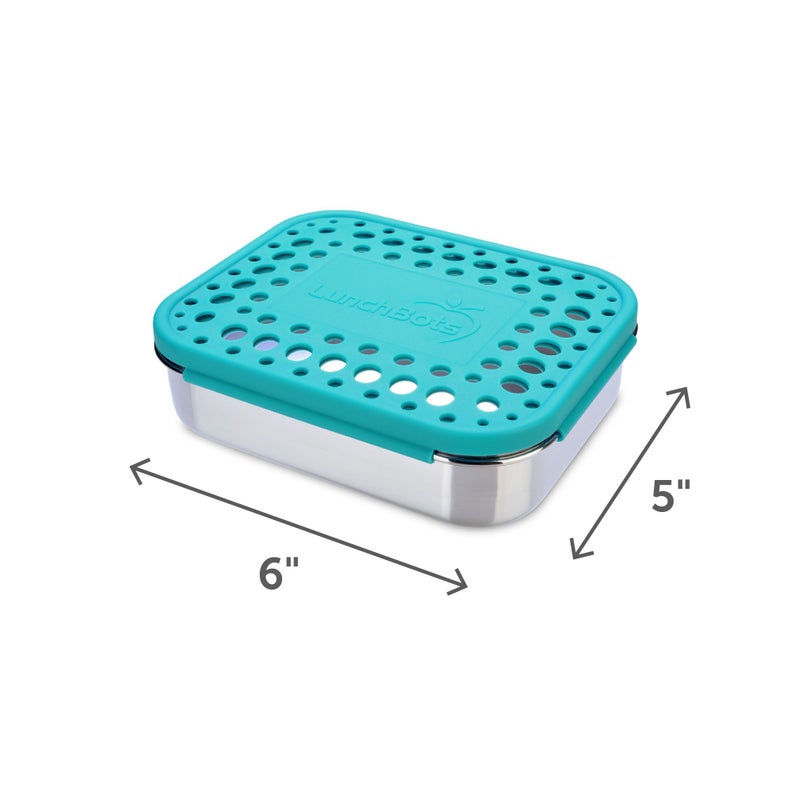LunchBots Medium Uno Stainless Steel Sandwich Container - Open Design for Wraps - Salads or a Small Meal - Eco-Friendly - Dishwasher Safe and BPA-Free - Aqua Dots - Image 2