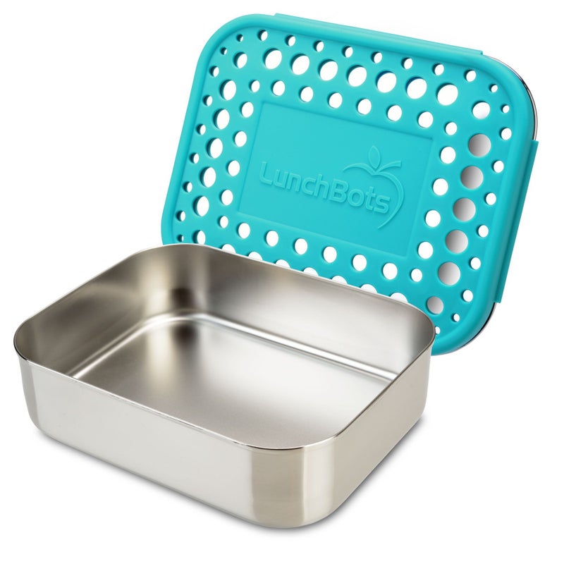 LunchBots Medium Uno Stainless Steel Sandwich Container - Open Design for Wraps - Salads or a Small Meal - Eco-Friendly - Dishwasher Safe and BPA-Free - Aqua Dots - Image 1