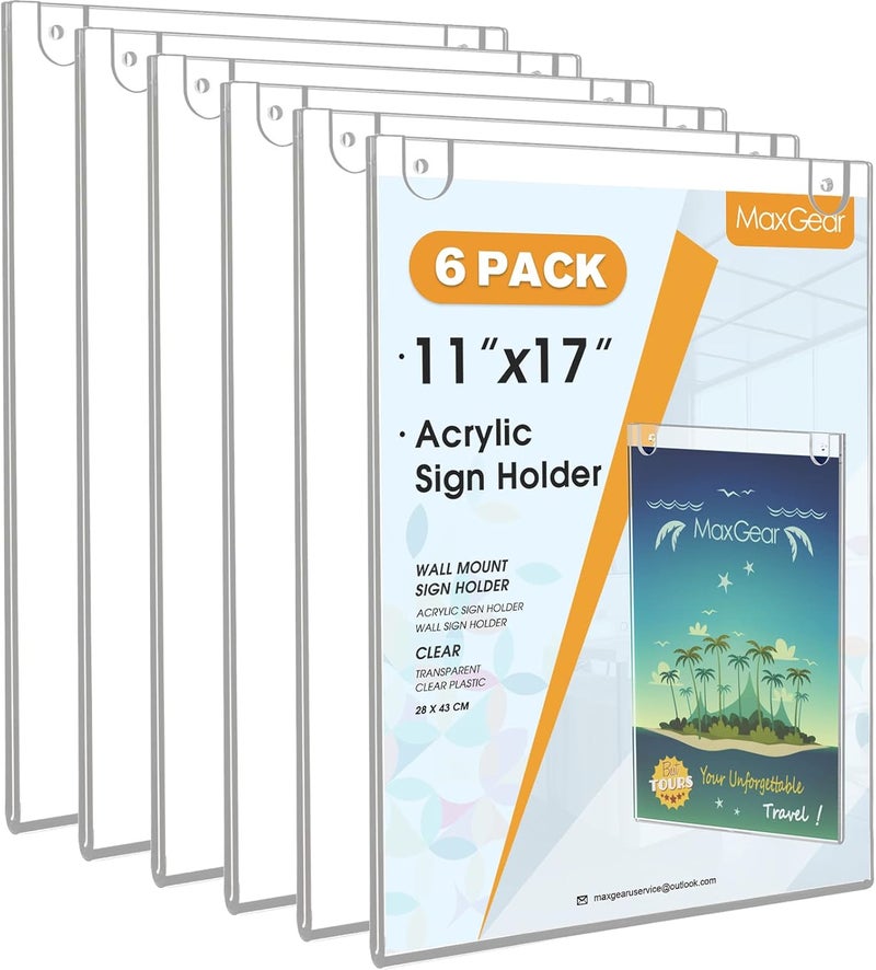 TPGP MaxGear 11 x 17 Acrylic Sign Holder - 6 Pack Wall Mount Display Frames - Image 1