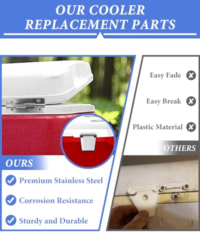 ATESMO Cooler Hinges & Latch Replacement for Igloo Cooler Replacement Parts Set, Stainless Steel Latch and Hinge Parts Kit with High-Strength Screws - Image 4