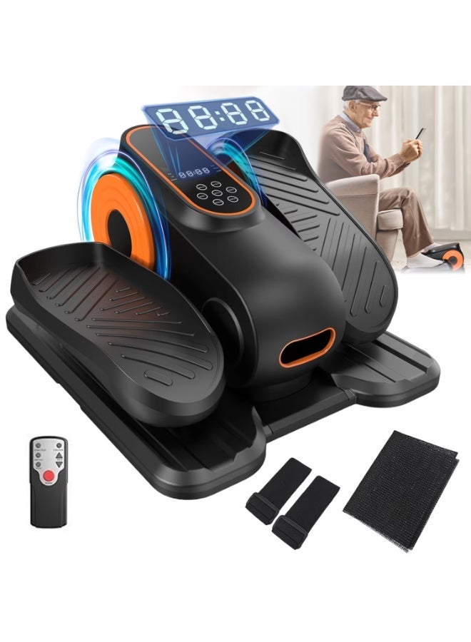 WALALLA Under Desk Elliptical Machine, Ellipse Leg Exerciser for Seniors, Quiet & Portable Electric Seated Pedal Exerciser with Remote Control & 12 Adjustable Speeds, black Orange - Image 1
