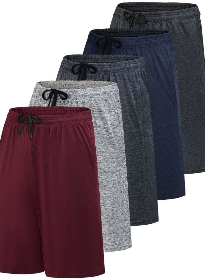 REALESSENTIALS 5 Pack:Men's Dry-Fit Sweat Resistant Active Athletic Performance Shorts, Set E, M - Image 1