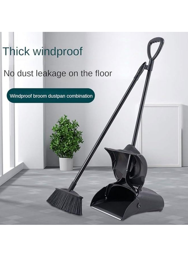 Broom and Dustpan Set with Lid, Stand Up Broom and Dustpan, Outdoor Or Indoor Dust Pan with Long Handle for Office Home Kitchen Lobby Floor Use - Image 2