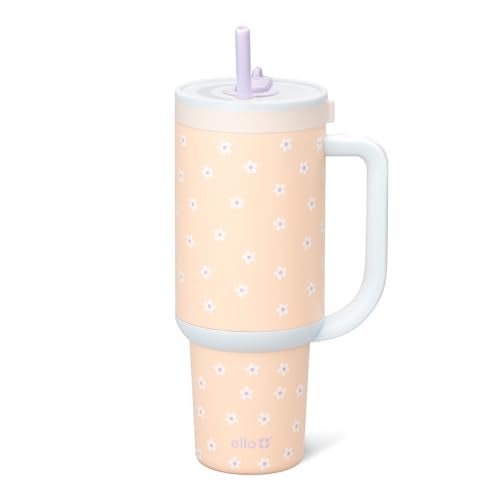 Ello Oasis 30 oz Tumbler with Handle & Retracting Straw | Reusable Insulated Stainless Steel Cup 100% Leakproof, Gifts for Teens Women Men | Keeps cold for 24 Hours, Cup Holder Friendly, Daisies - Image 1