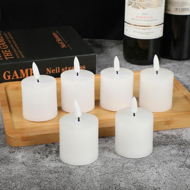 LTETTES 2x 2 Real Wax Flameless Votive Candles Realistic Flickering Black Wick CR2450 Battery Operated Candle with Remote Home Decor Festival Wedding Birthday Battery Included Pack of 6 - Image 2