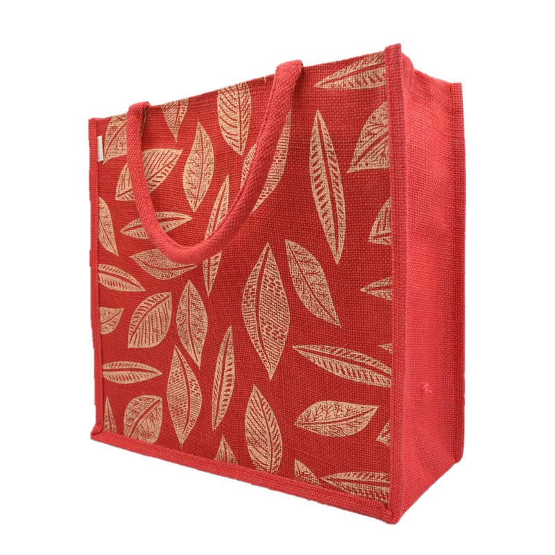 JUTEKA Unisex Printed Lunch, Office, Grocery, Picnic, Tote, Tiffin, Shopping, Jute Bag with Padded Cotton Handles,Red - Image 4