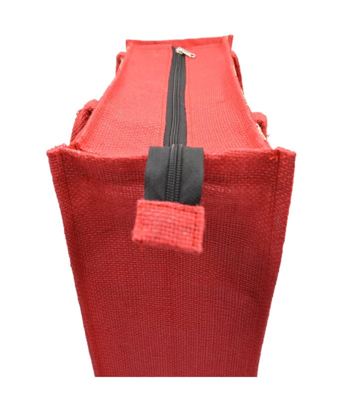 JUTEKA Unisex Printed Lunch, Office, Grocery, Picnic, Tote, Tiffin, Shopping, Jute Bag with Padded Cotton Handles,Red - Image 3