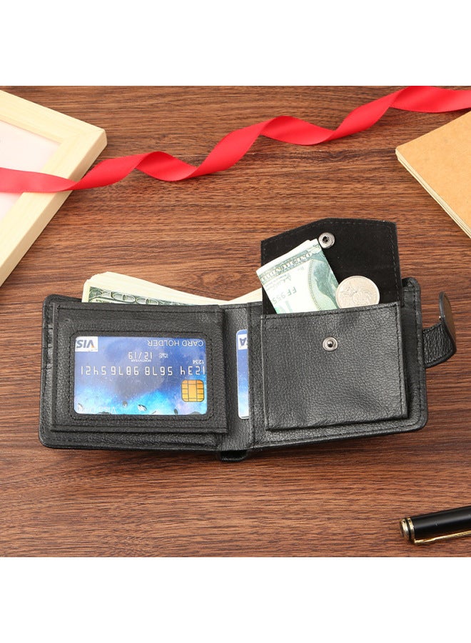 Men's Wallet PU Leather Short Zipper Buckle Wallet Wallet Coin Purse-Color:Black - Image 4