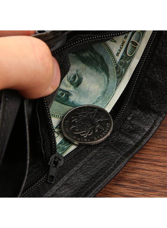 Men's Wallet PU Leather Short Zipper Buckle Wallet Wallet Coin Purse-Color:Black - Image 5