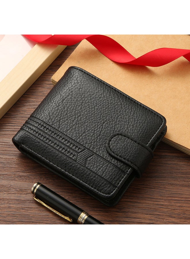 Men's Wallet PU Leather Short Zipper Buckle Wallet Wallet Coin Purse-Color:Black - Image 1