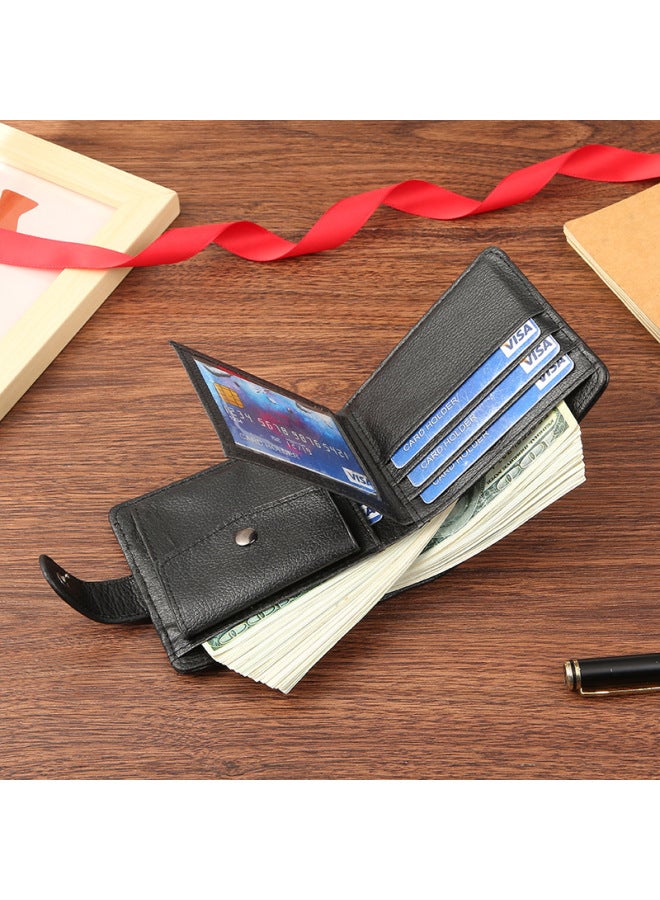 Men's Wallet PU Leather Short Zipper Buckle Wallet Wallet Coin Purse-Color:Black - Image 3