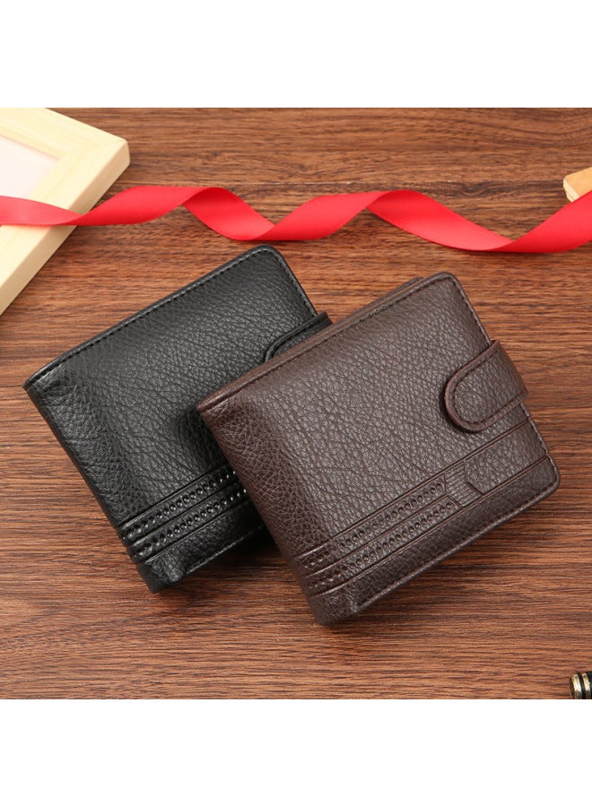 Men's Wallet PU Leather Short Zipper Buckle Wallet Wallet Coin Purse-Color:Black - Image 2