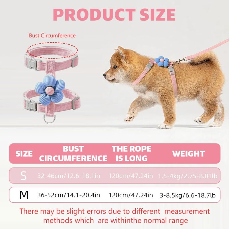 Qpets® Harness قطة مع حزام للقطط الصغيرة مع مشبك إطلاق سريع، حزام قطة مزهر لطيف مقاوم للهروب للمشي والسفر في الهواء الطلق (S، محيط الصدر 25-41 سم، محيط الرقبة 20-30 سم) - Image 2