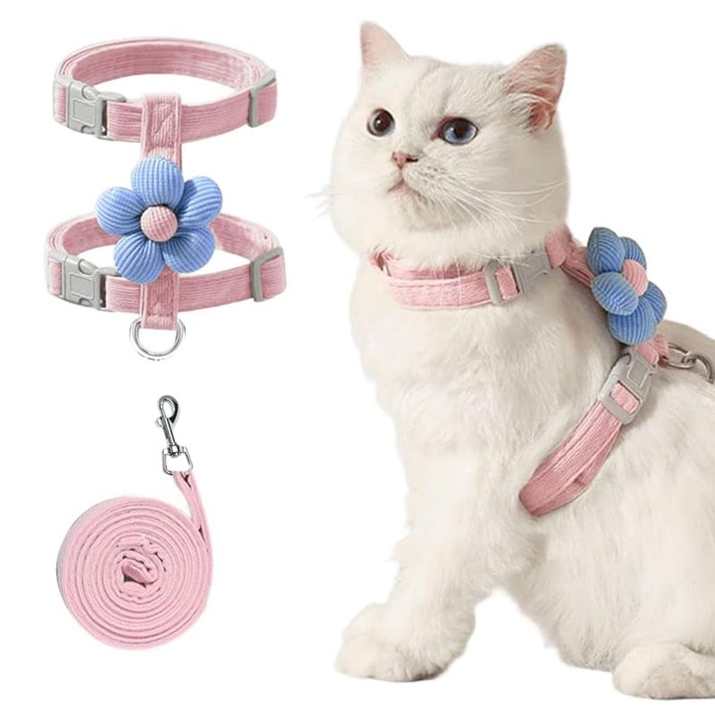 Qpets® Harness قطة مع حزام للقطط الصغيرة مع مشبك إطلاق سريع، حزام قطة مزهر لطيف مقاوم للهروب للمشي والسفر في الهواء الطلق (S، محيط الصدر 25-41 سم، محيط الرقبة 20-30 سم) - Image 1